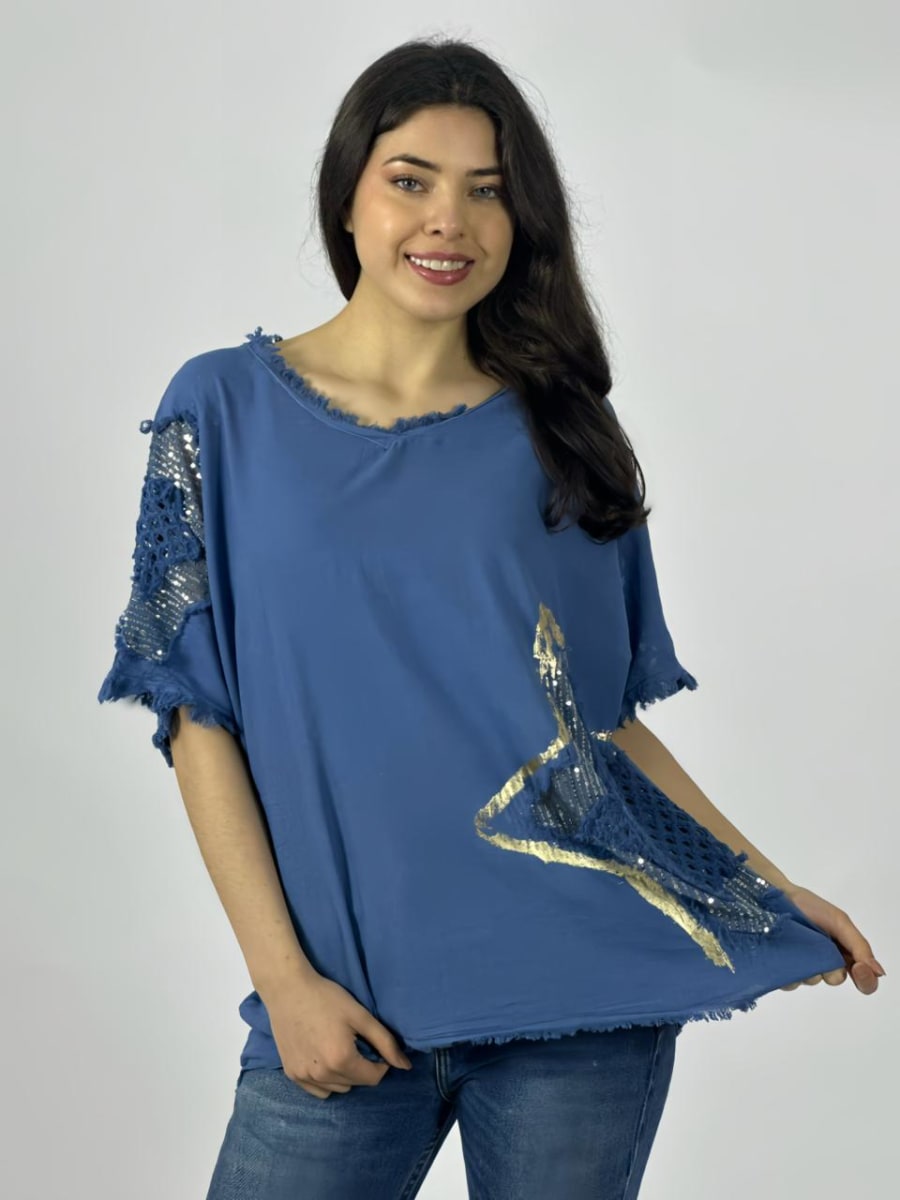 Polera Lino Estrellas Tejidas Brillantes A1-425