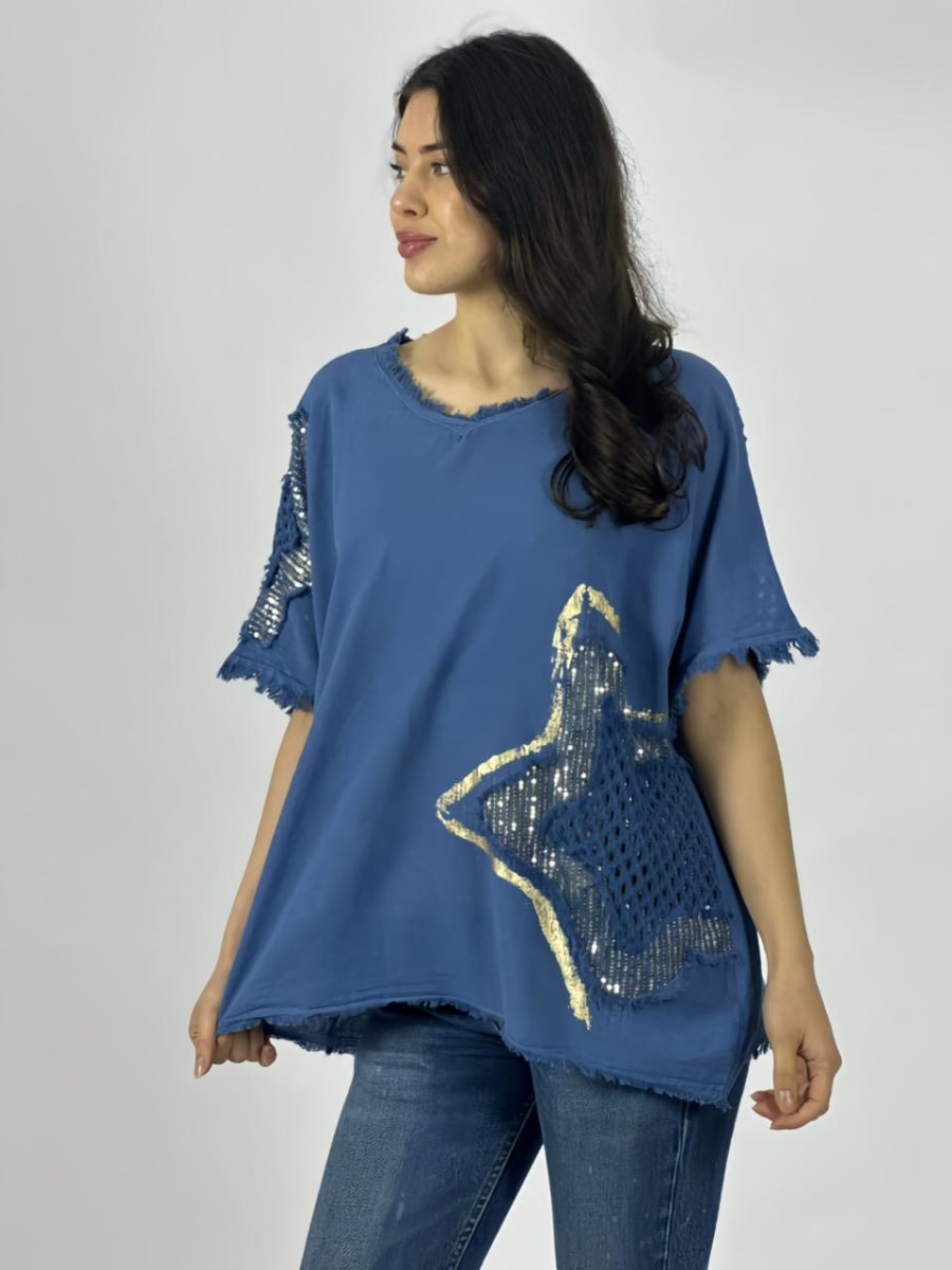 Polera Lino Estrellas Tejidas Brillantes A1-427