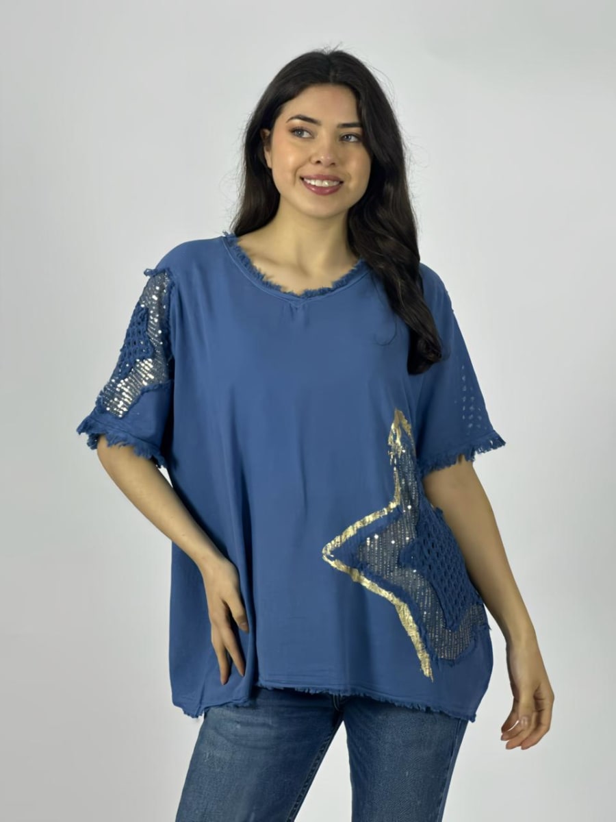 Polera Lino Estrellas Tejidas Brillantes A1-426
