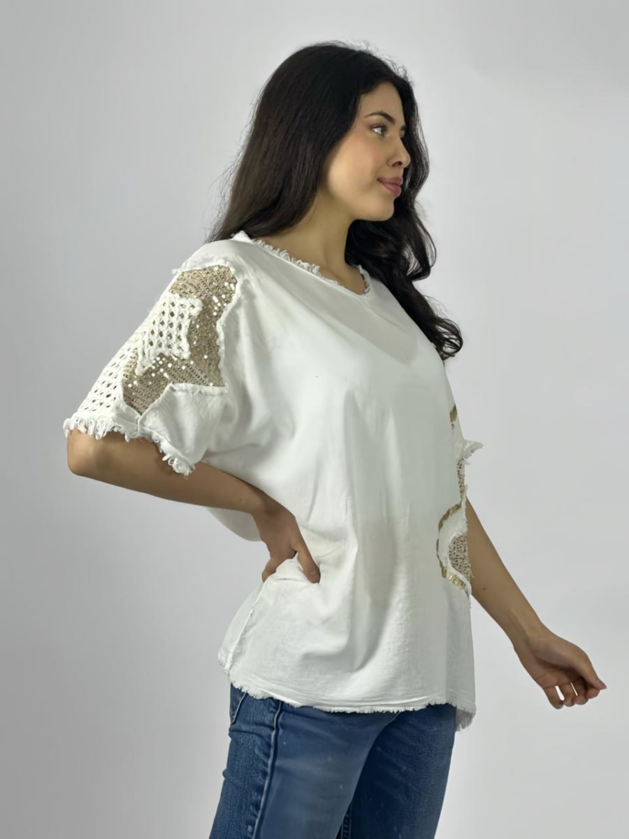 Polera Lino Estrellas Tejidas Brillantes A1-4214