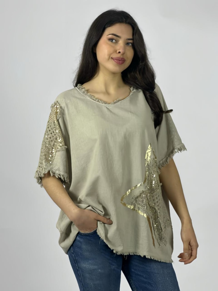 Polera Lino Estrellas Tejidas Brillantes A1-429