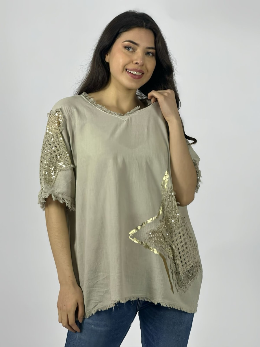 Polera Lino Estrellas Tejidas Brillantes A1-4210