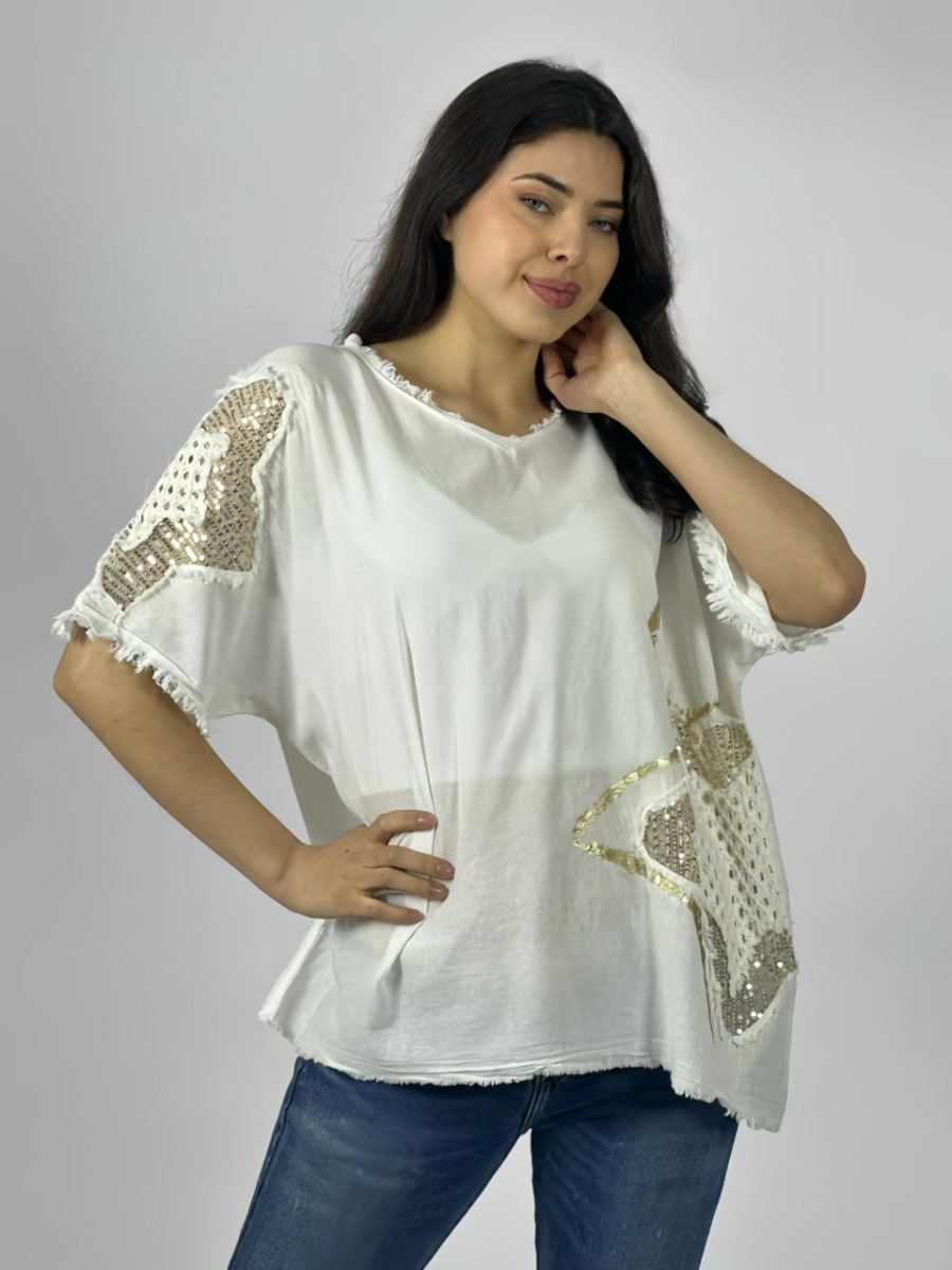Polera Lino Estrellas Tejidas Brillantes A1-4213