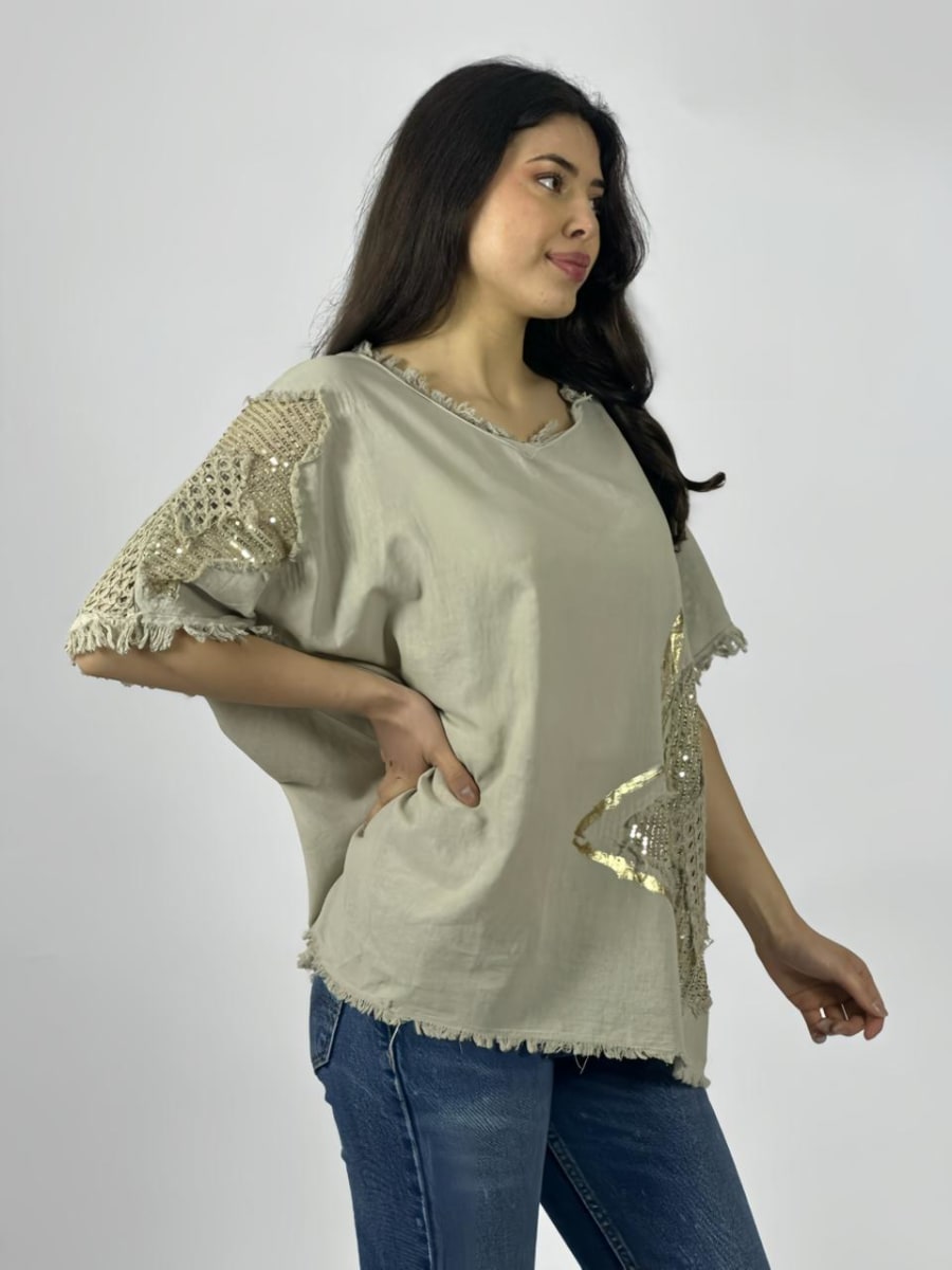 Polera Lino Estrellas Tejidas Brillantes A1-4211