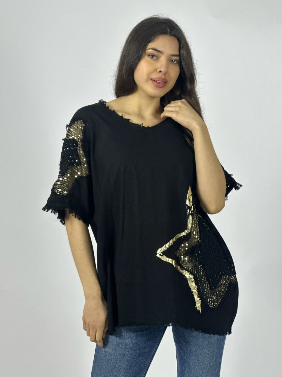 Polera Lino Estrellas Tejidas Brillantes A1-422