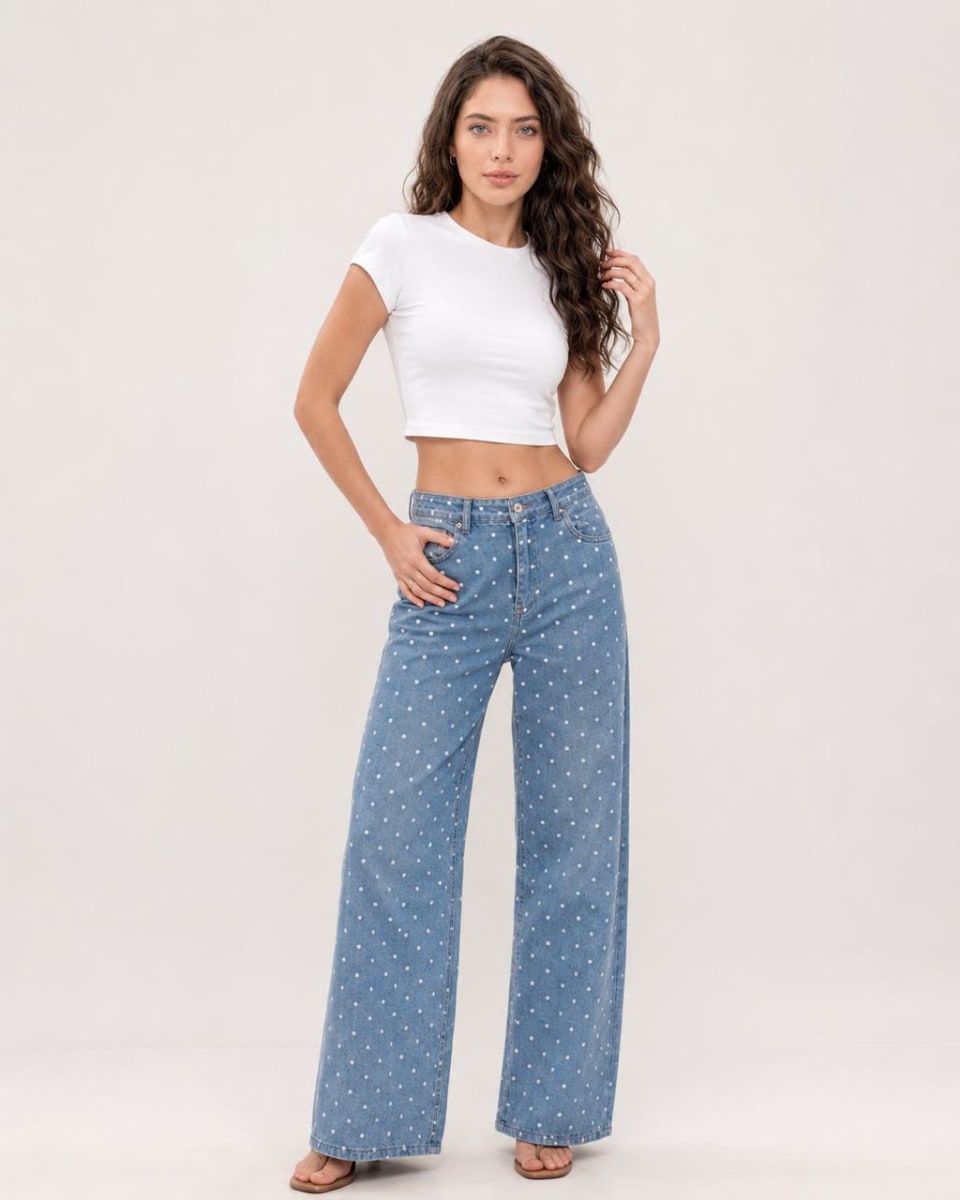 Jeans Mezclilla Estampado Puntos Circular A1-40/461