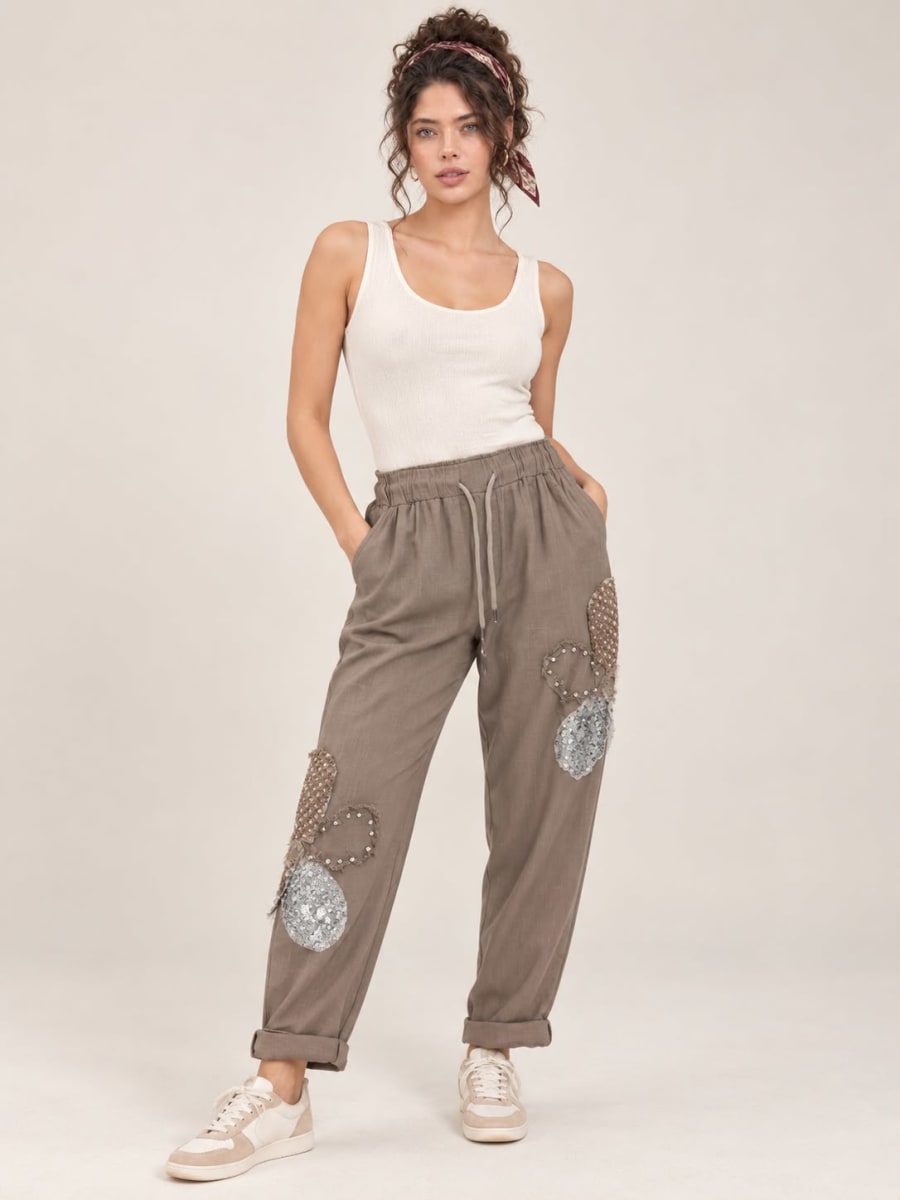 Jogger Lino Flor Brillo con Tejido A2-564