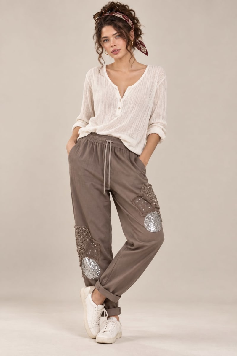 Jogger Lino Flor Brillo con Tejido A2-562