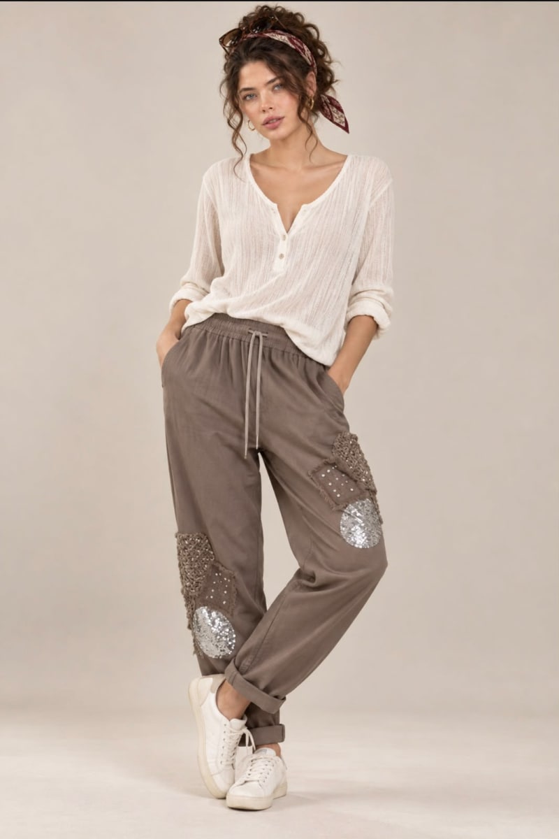 Jogger Lino Flor Brillo con Tejido A2-563