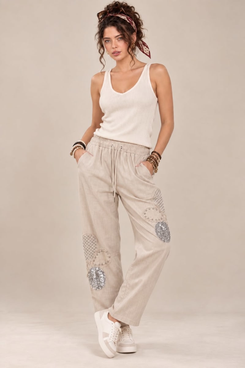 Jogger Lino Flor Brillo con Tejido A2-566