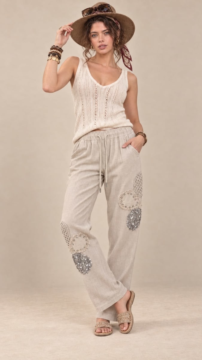 Jogger Lino Flor Brillo con Tejido A2-567
