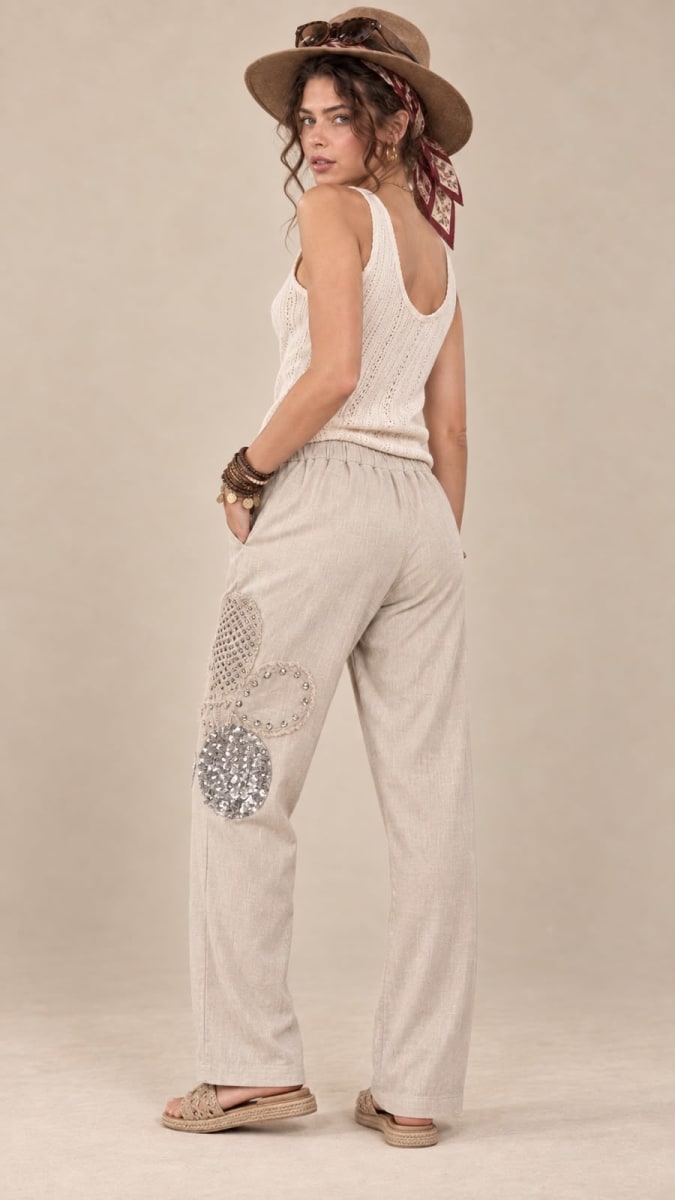 Jogger Lino Flor Brillo con Tejido A2-568