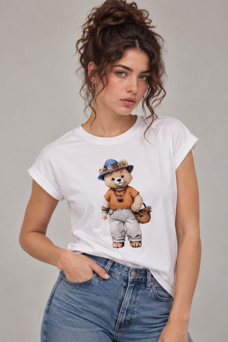 Polera Algodon Oso Teddy Con Sombrero Floreado A3-70/732