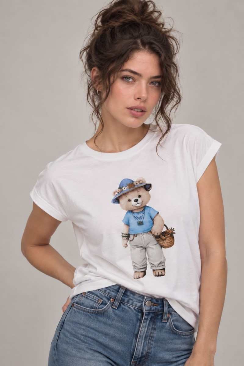 Polera Algodon Oso Teddy Con Sombrero Floreado A3-70/735