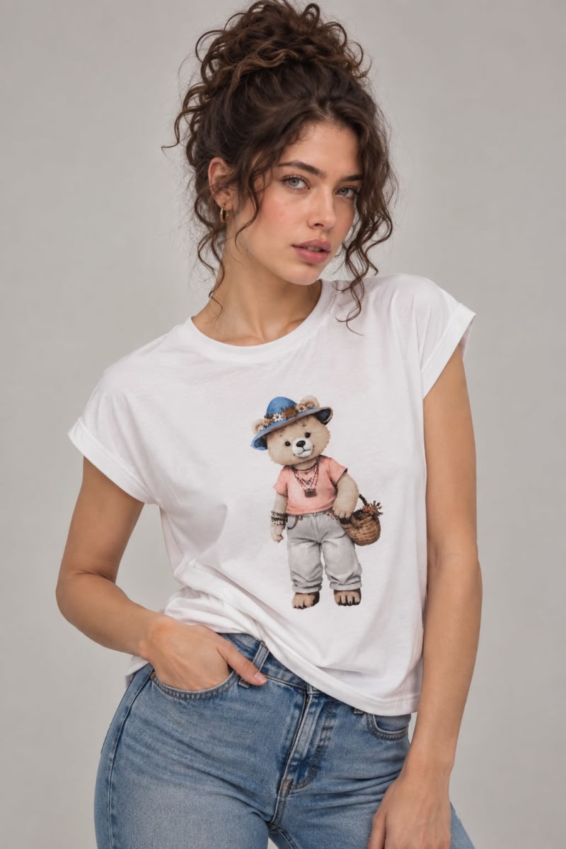 Polera Algodon Oso Teddy Con Sombrero Floreado A3-70/737