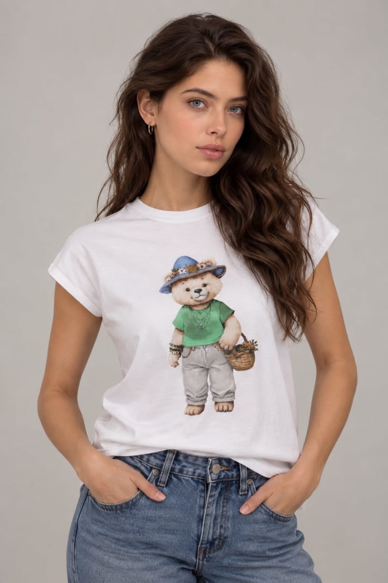 Polera Algodon Oso Teddy Con Sombrero Floreado A3-70/738