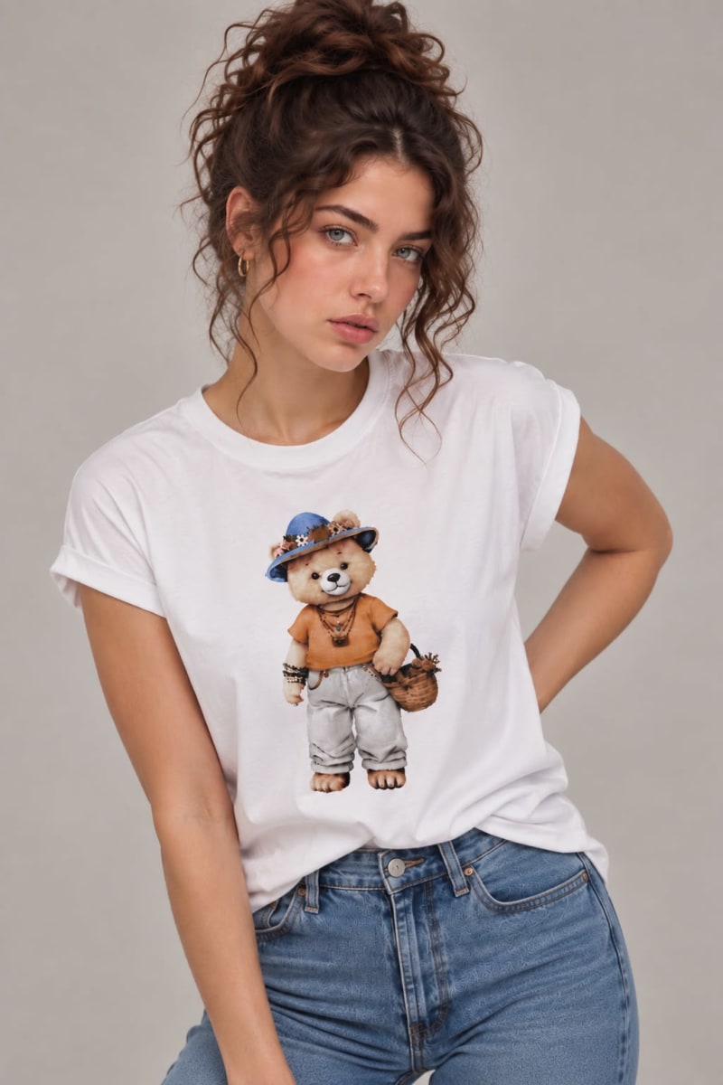 Polera Algodon Oso Teddy Con Sombrero Floreado A3-70/731