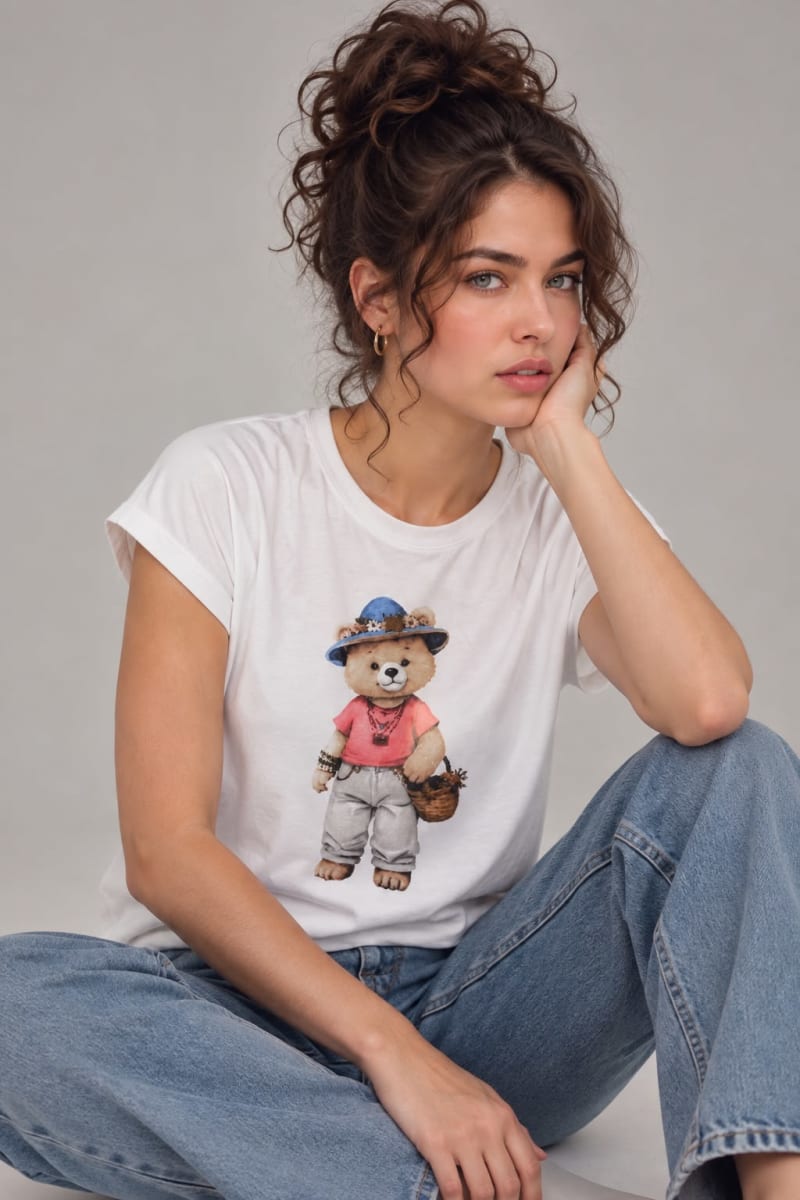 Polera Algodon Oso Teddy Con Sombrero Floreado A3-70/736