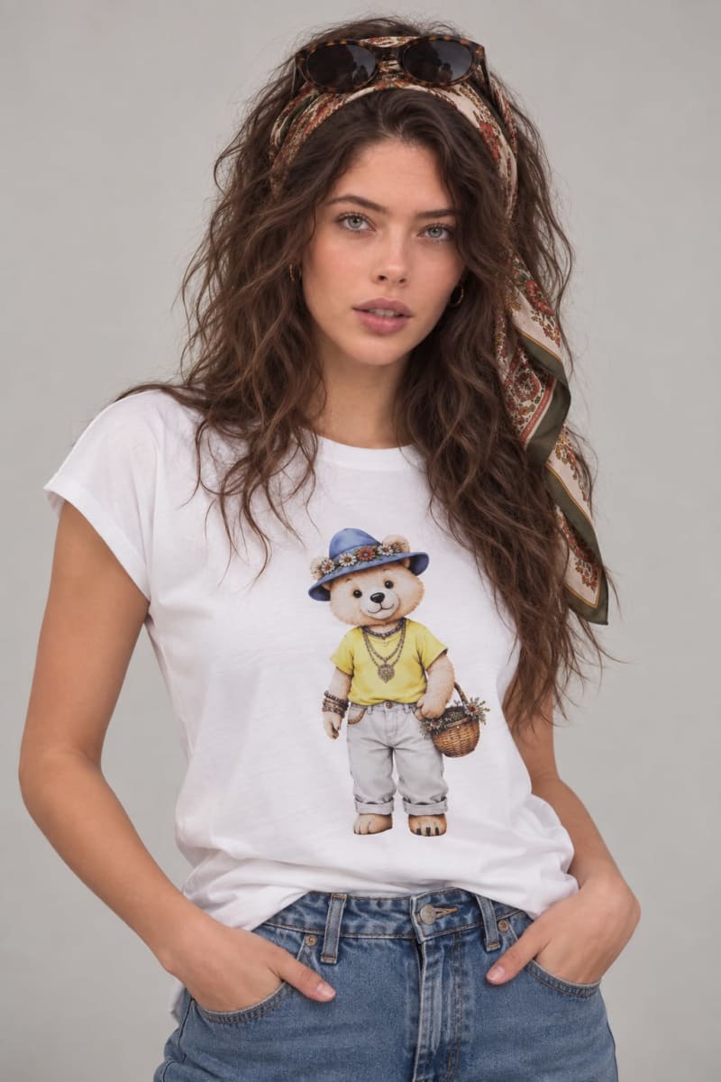 Polera Algodon Oso Teddy Con Sombrero Floreado A3-70/734