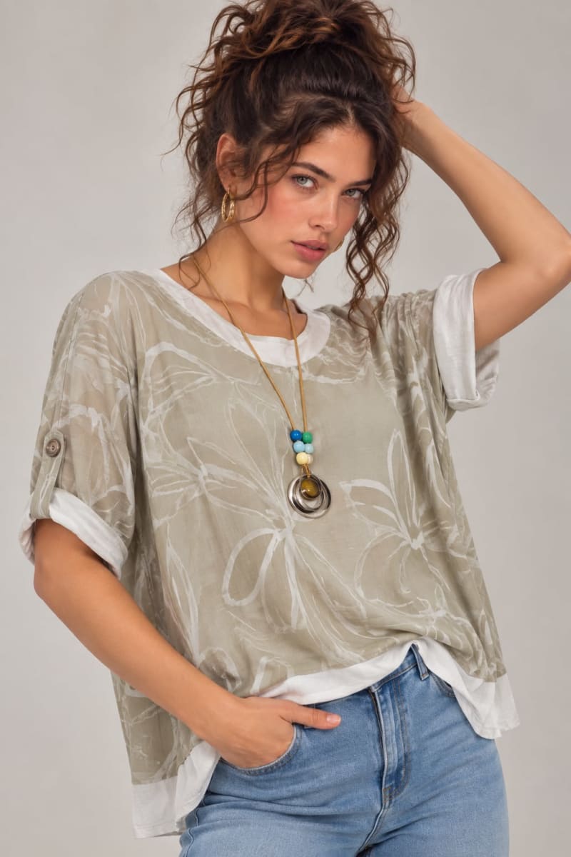 Polera Doble Estampado de Flores Incluye Collar A4-89/913