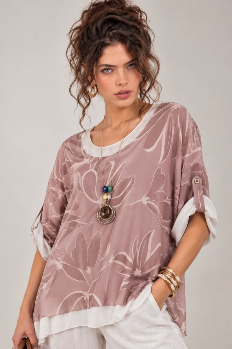 Polera Doble Estampado de Flores Incluye Collar A4-89/916