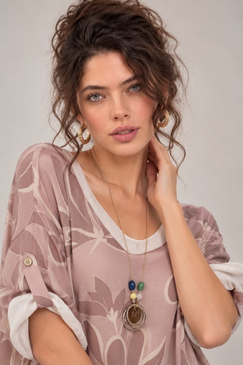 Polera Doble Estampado de Flores Incluye Collar A4-89/917