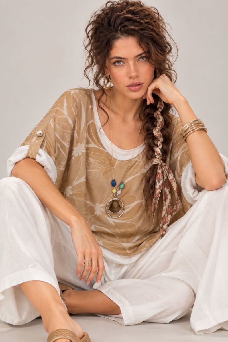 Polera Doble Estampado de Flores Incluye Collar A4-89/919