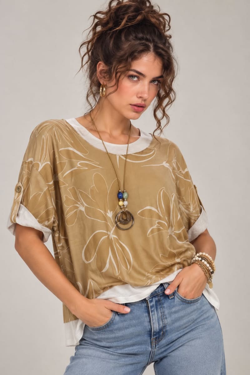 Polera Doble Estampado de Flores Incluye Collar A4-89/918