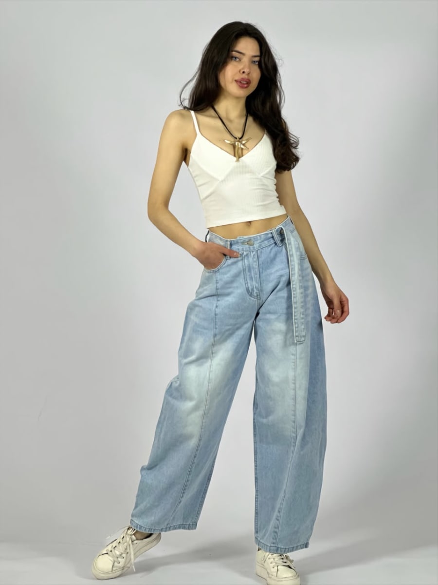 Pantalon Mezclilla Doble Boton Con Cinturon A3-777
