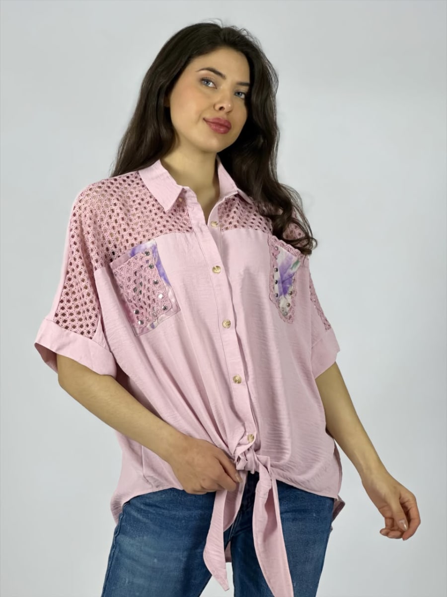 Blusa Crepe Hombros Tejidos Bolsillos Estampados A1-408