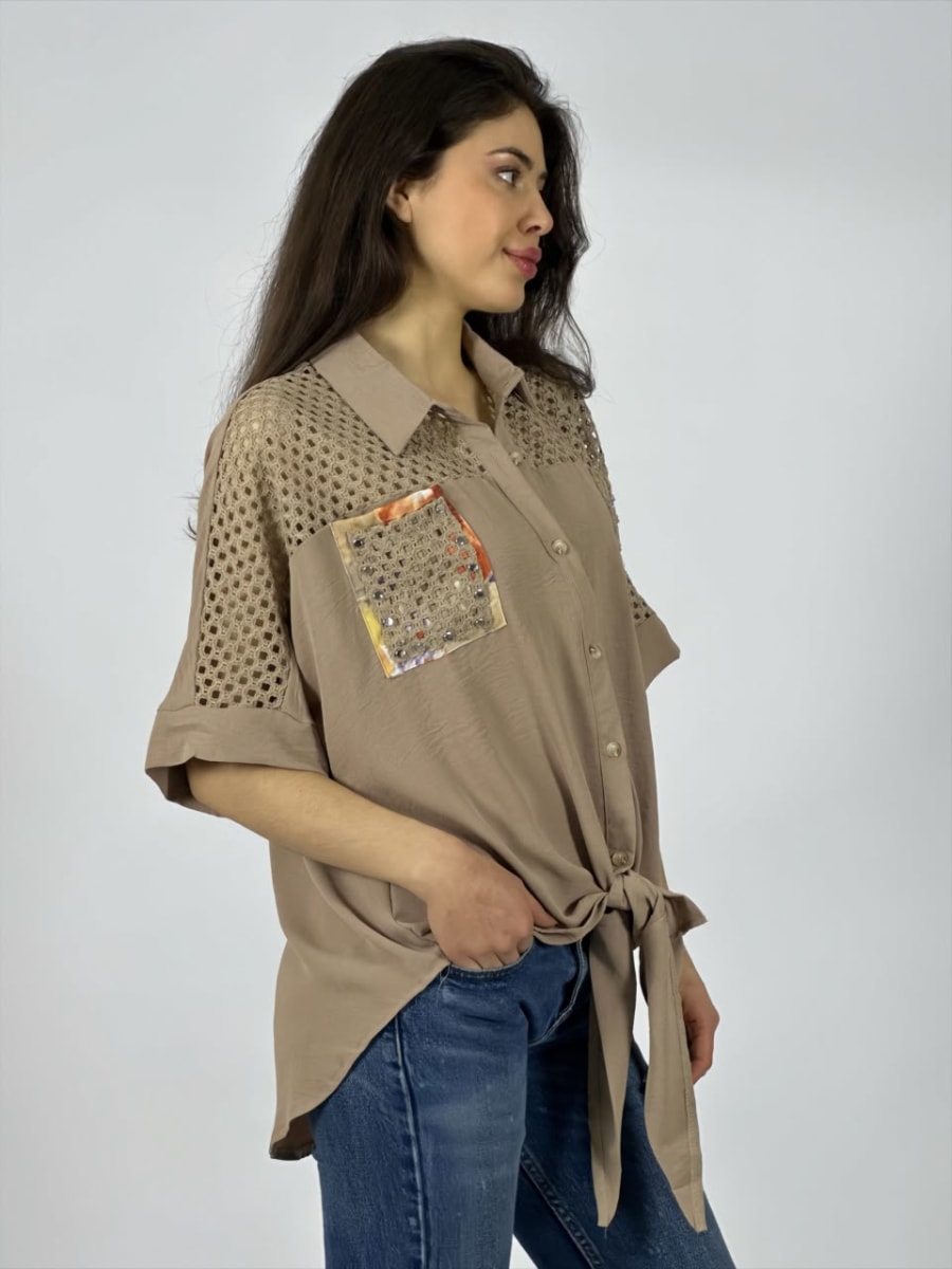 Blusa Crepe Hombros Tejidos Bolsillos Estampados A1-4012