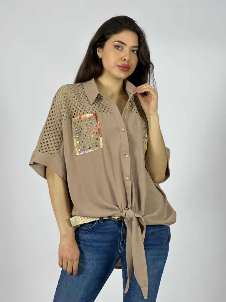 Blusa Crepe Hombros Tejidos Bolsillos Estampados A1-4011
