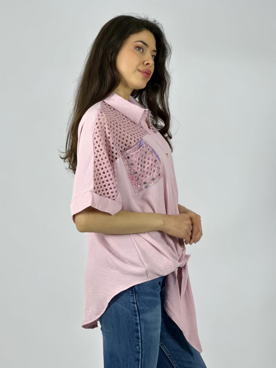 Blusa Crepe Hombros Tejidos Bolsillos Estampados A1-409