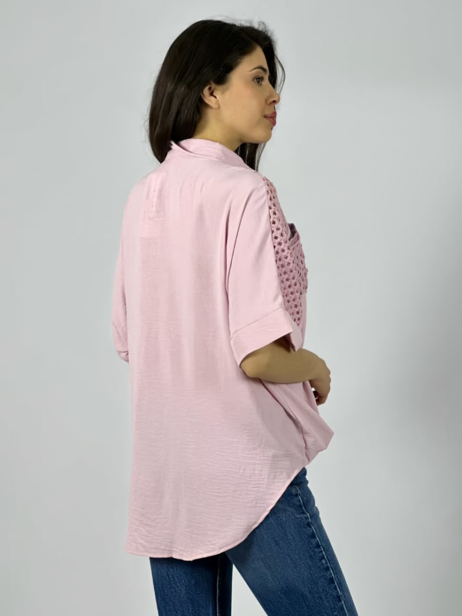 Blusa Crepe Hombros Tejidos Bolsillos Estampados A1-4010