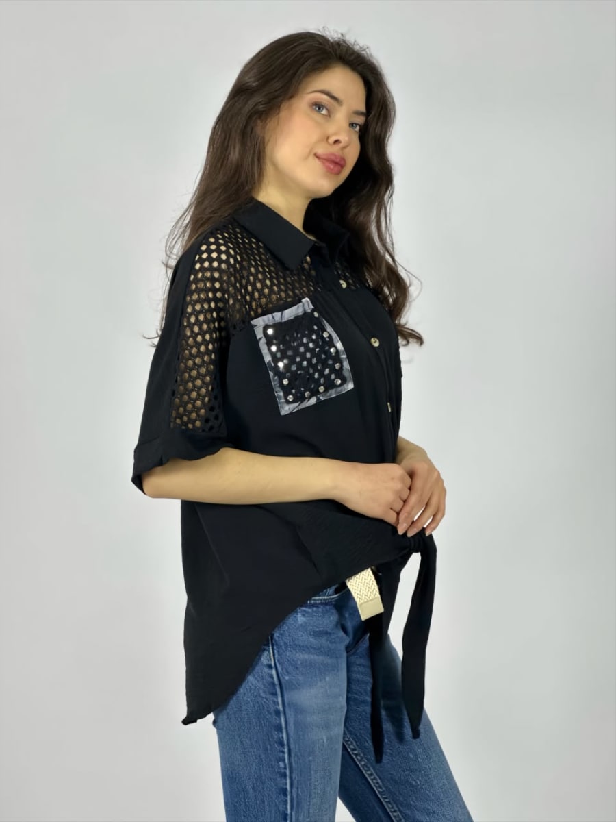 Blusa Crepe Hombros Tejidos Bolsillos Estampados A1-403