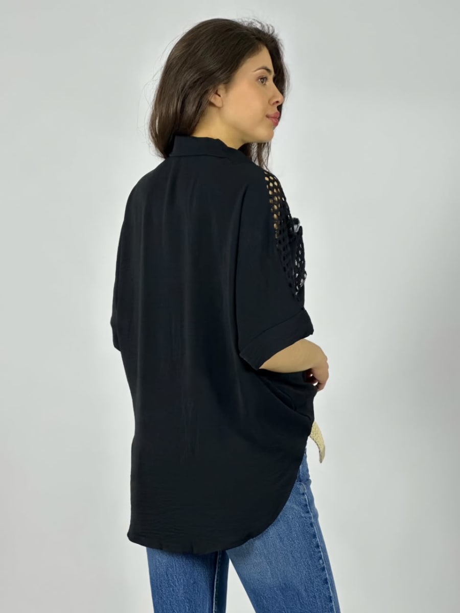 Blusa Crepe Hombros Tejidos Bolsillos Estampados A1-404