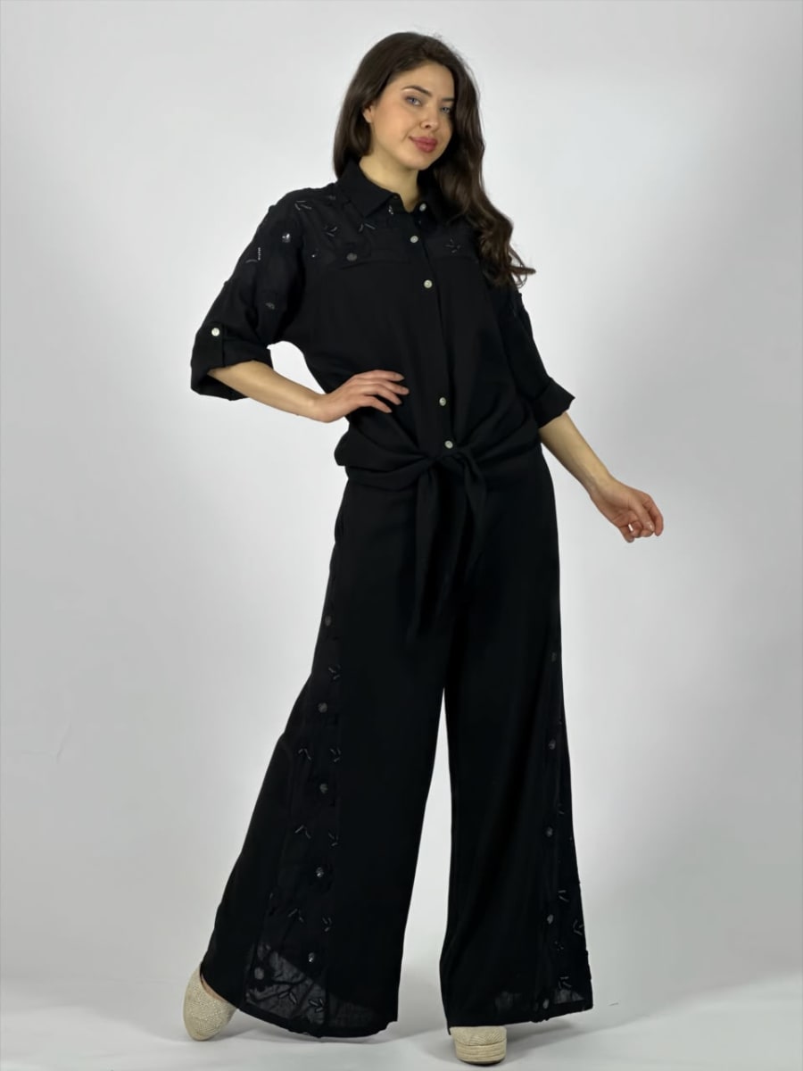 Blusa Lino Flores Bordadas en Hombros A3-746
