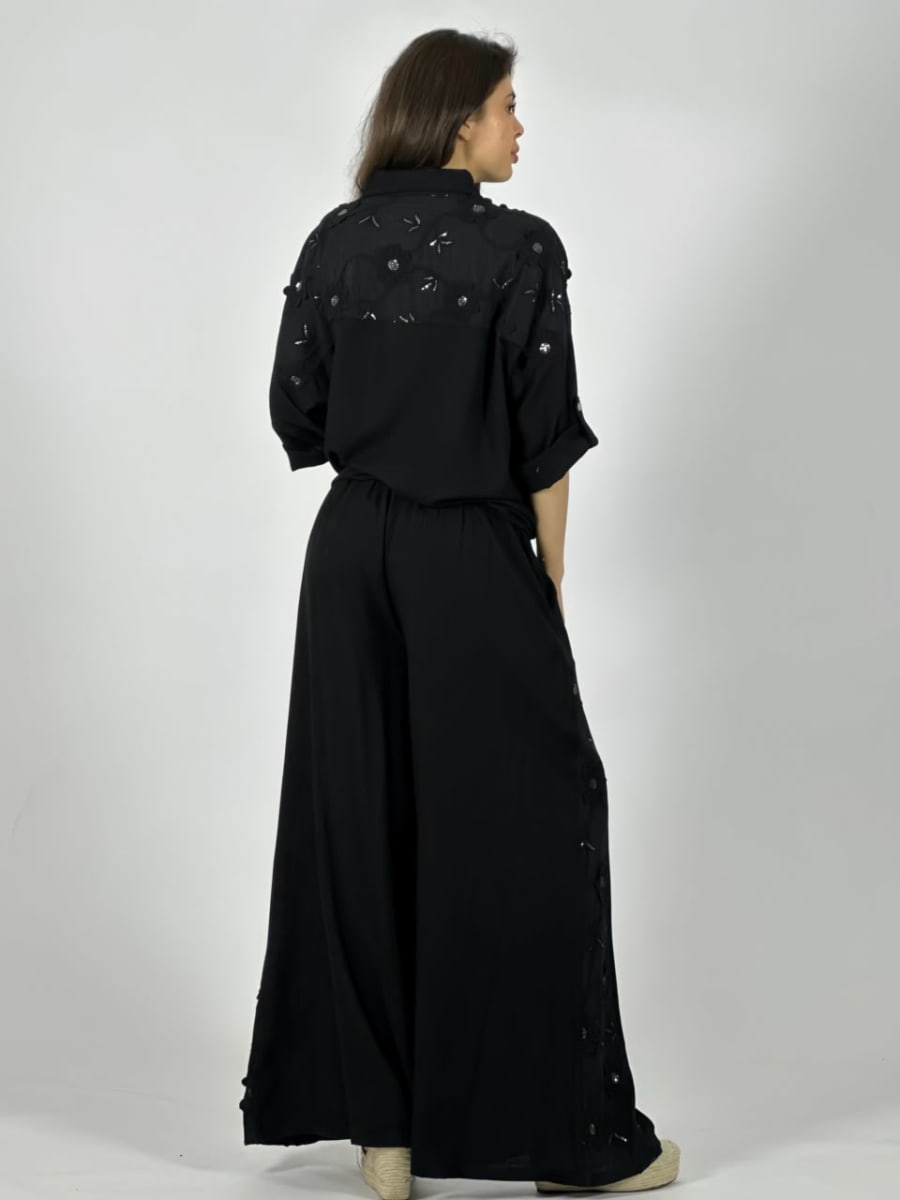 Blusa Lino Flores Bordadas en Hombros A3-747