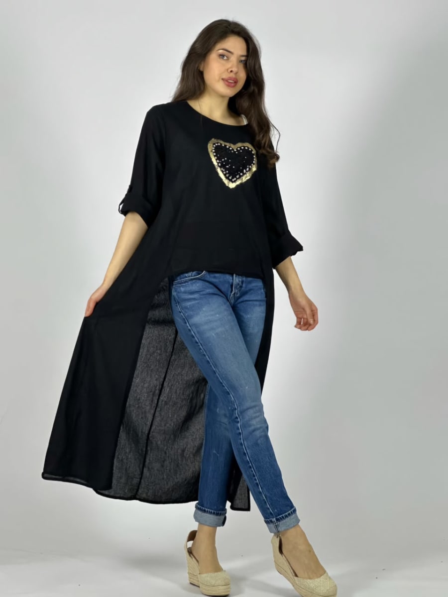 Blusa Lino Con Cola Corazon Brillante A1-91