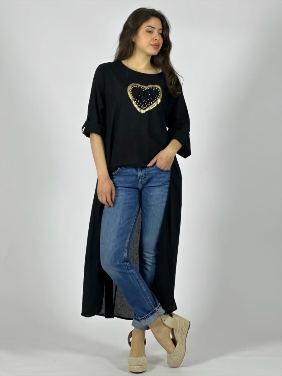 Blusa Lino Con Cola Corazon Brillante A1-92