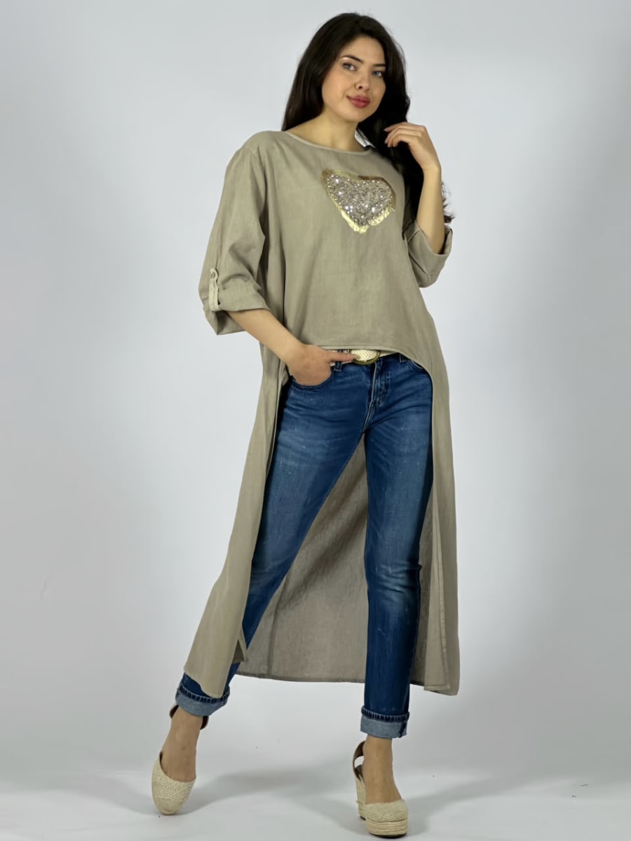 Blusa Lino Con Cola Corazon Brillante A1-95