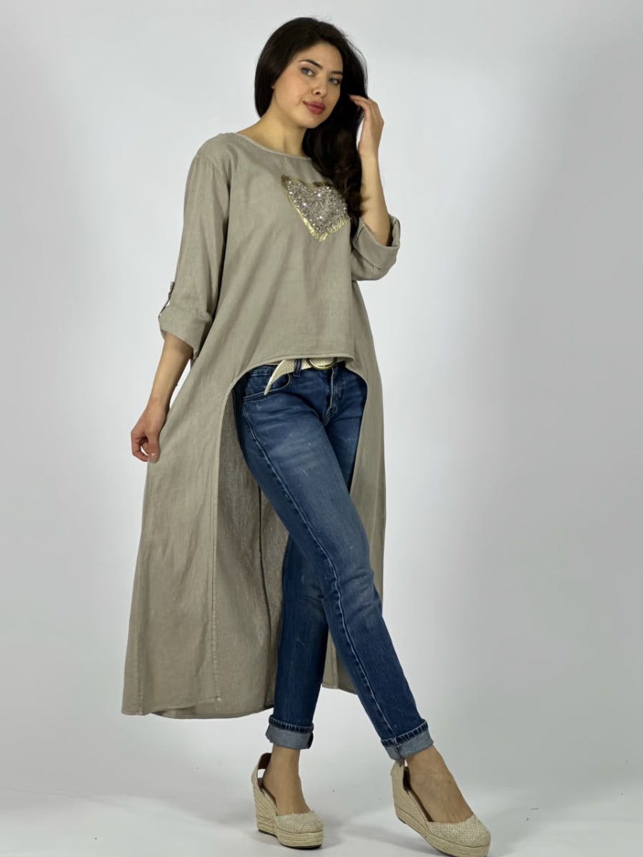 Blusa Lino Con Cola Corazon Brillante A1-96