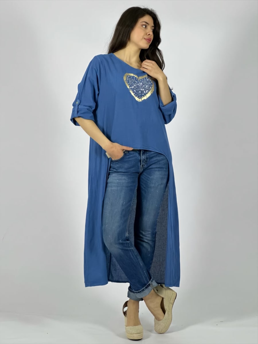 Blusa Lino Con Cola Corazon Brillante A1-97