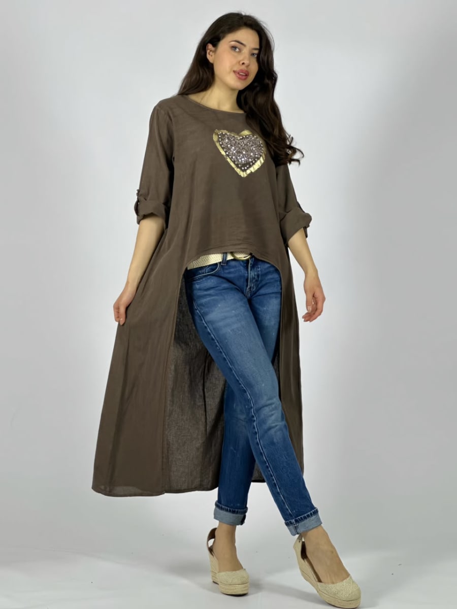 Blusa Lino Con Cola Corazon Brillante A1-93