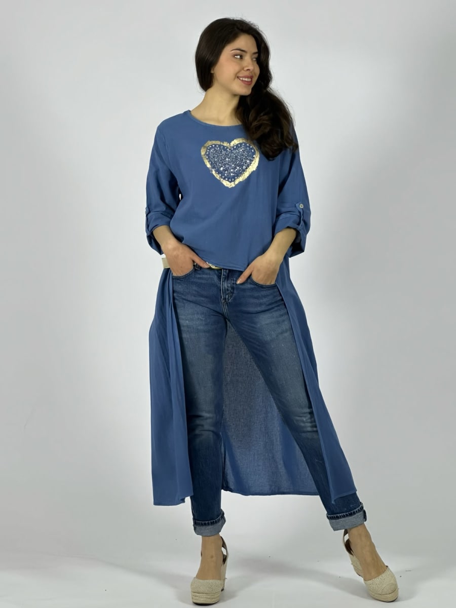 Blusa Lino Con Cola Corazon Brillante A1-98