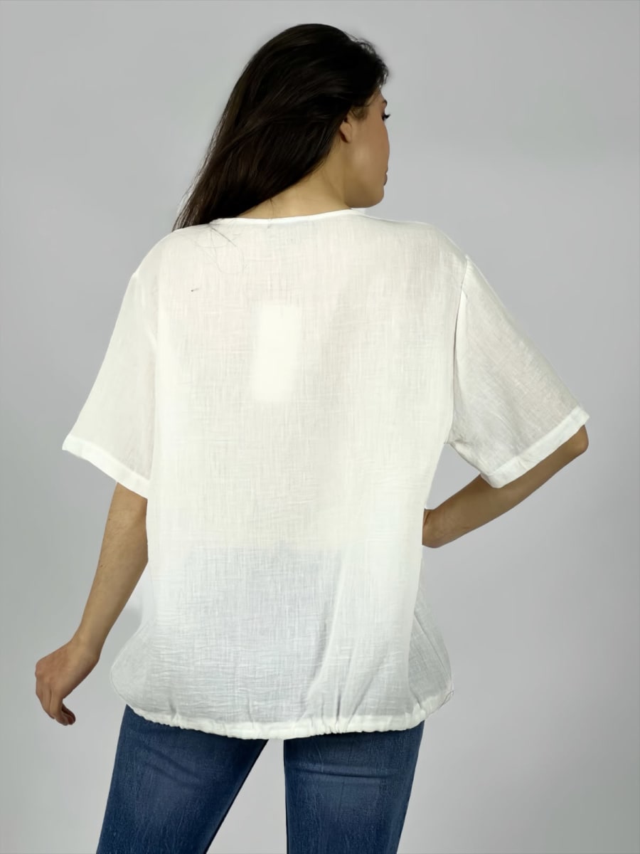 Polera Crepe Cuello V Flor Bordada Con Brillo A1-69