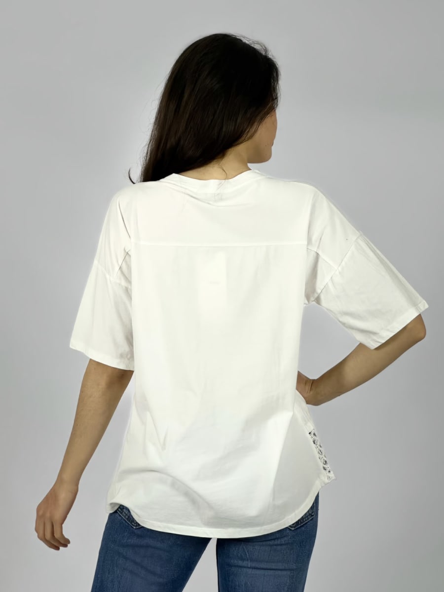 Polera Algodon Corazon Con Tachas Y Borde Tejido A4-889