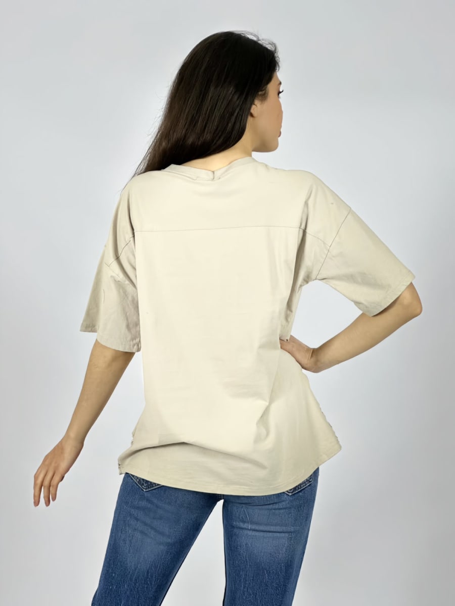 Polera Algodon Corazon Con Tachas Y Borde Tejido A4-883