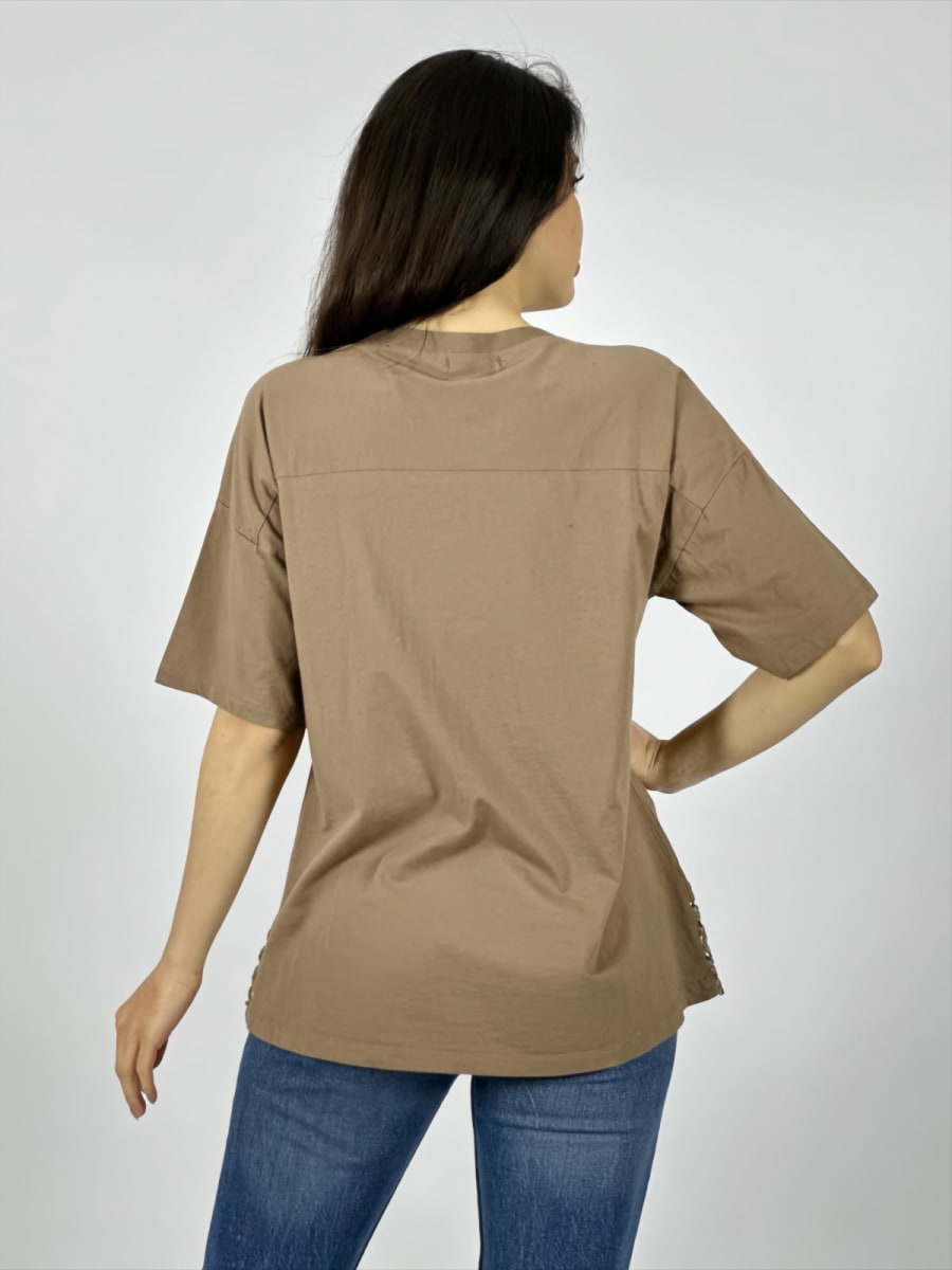 Polera Algodon Corazon Con Tachas Y Borde Tejido A4-8812