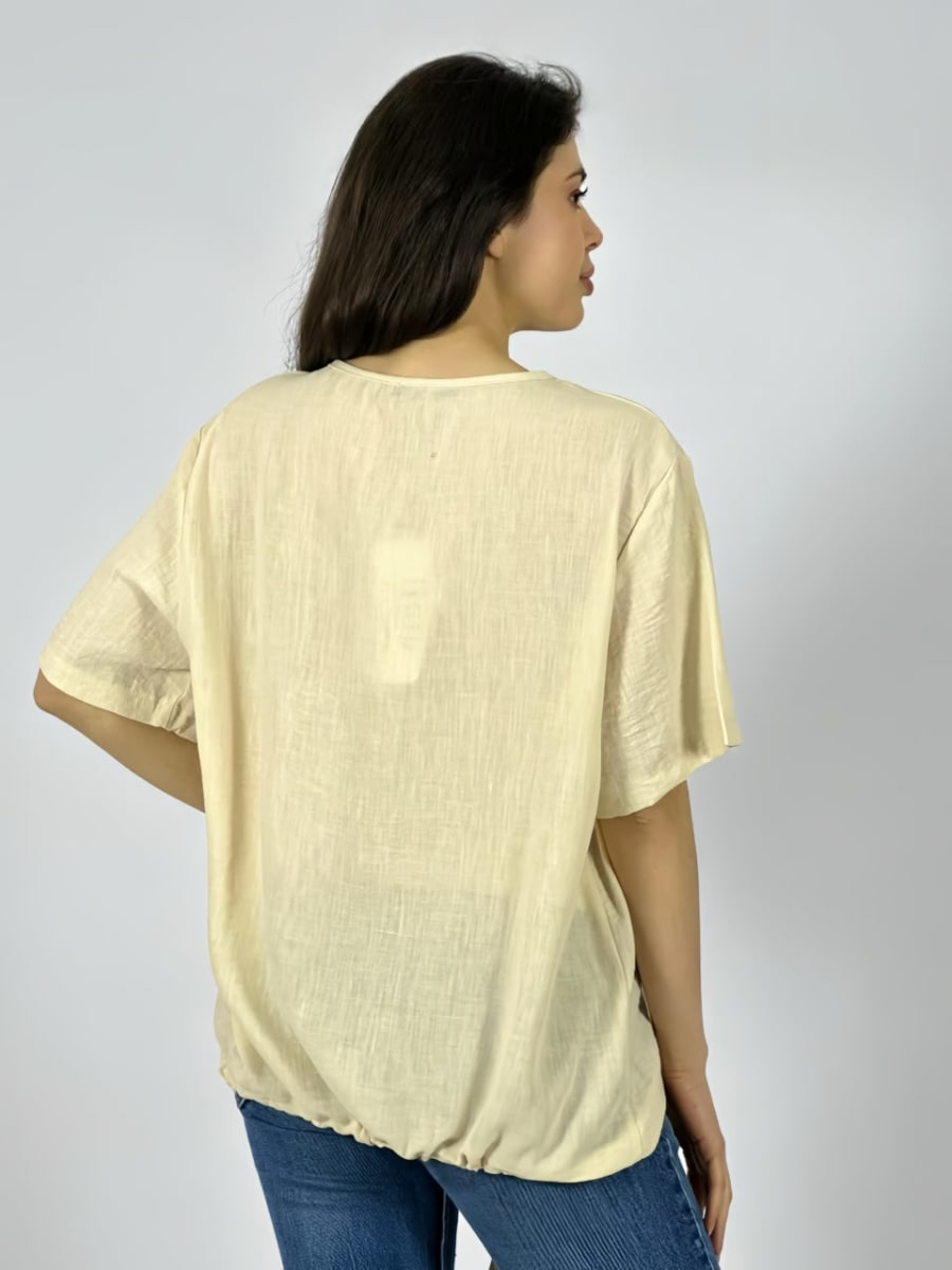 Polera Crepe Cuello V Flor Bordada Con Brillo A1-615